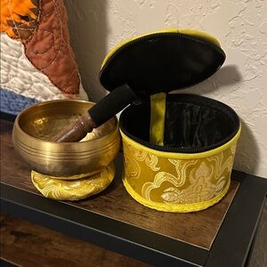 Gold Singing Bowl with Yellow Cushion and Case